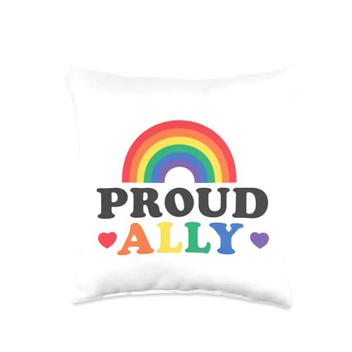 Ally Hate Less Love More, Proud Rainbow, Pride LGBTQ Proud Ally, Love Wins, Hate Less, Equality Throw Pillow, 16x16, Multicolor