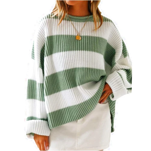 ZESICA Women's 2024 Fall Long Sleeve Crew Neck Striped Color Block Comfy Loose Oversized Knitted Pullover Sweater