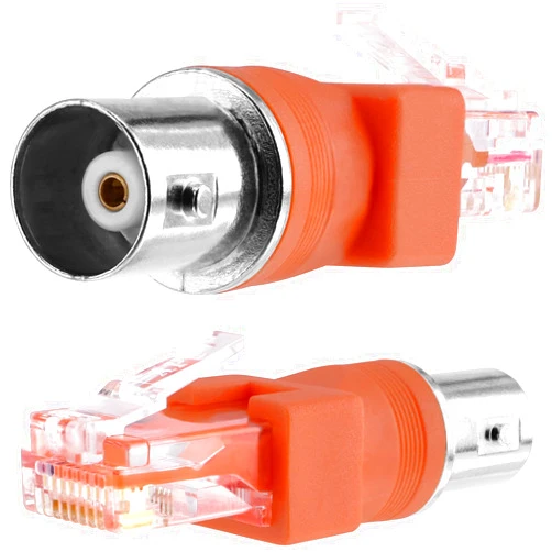 BERANMEY BNC to RJ45 Converter Adapter, 2 Pack BNC Female to RJ45 Male Ethernet Adapter Coaxial Coupler Coax Straight Connector - Orange