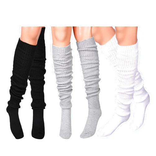 Hicarer 3 Pairs Slouch Socks, Loose Socks Kawaii Leg Warmers Japanese Girl Socks for Women, White, Grey, Black