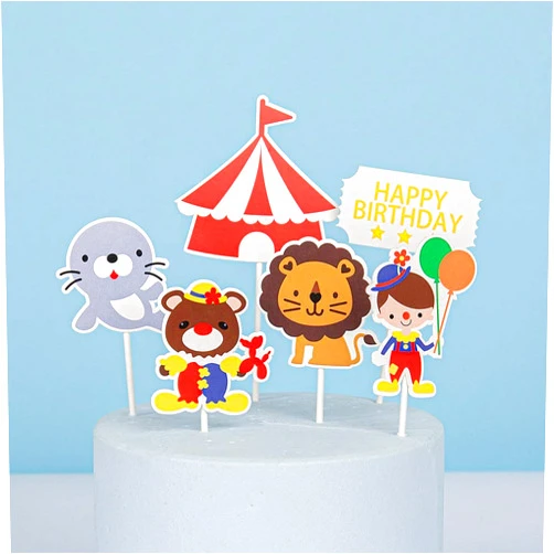 PureArte DIY Happy Birthday Circus Carnival Theme Cake Decoration Set For Kids Party Decoration Clown Elephant Lion Balloon Props