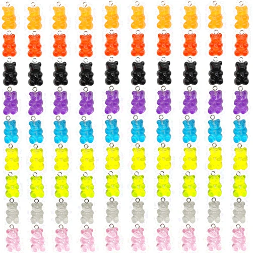 TIHOOD 100 PCS Resin Gummy Bear Pendant Colorful Bear Candy Charms Cartoon Bear Keychains Necklace Charm Cute Bracelet Accessories for Child DIY Craft