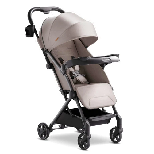 Mompush Lithe V2 Lightweight Stroller + Snack Tray, Ultra-Compact Fold & Airplane Ready Travel Stroller, Near Flat Recline Seat, Cup Holder, Raincover & Travel Bag Included