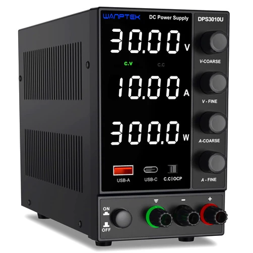 Wanptek DC Power Supply Variable, Adjustable Switching Regulated Power Supply (30V 10A) with Encoder Coarse & Fine Adjustments Knob, Bench Power Supply with USB & Type-C Quick-Charge Interface