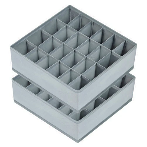 Joyoldelf Sock Drawer Organizer Divider 2 Packs Underwear Organizer, 24 Cell Closet Organizers and Storage Organizer Sock Holders Organizers for Storing Socks, Handkerchiefs, Ties, Belts (Grey)