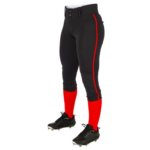 CHAMPRO boys Low-rise Youth Softball With Tournament Traditional Low Rise Pant w/Braid, Black, Scarlet Pipe, X-Large US