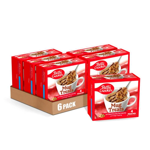 Betty Crocker Mug Treats Soft-Baked Chocolate Chip Cookie Mix with Fudge Topping, 4 Servings (Pack of 6)