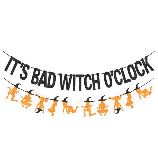 Glamoncha It's Bad Witch O'clock Banner Garland for Halloween Bachelorette Party Decorations