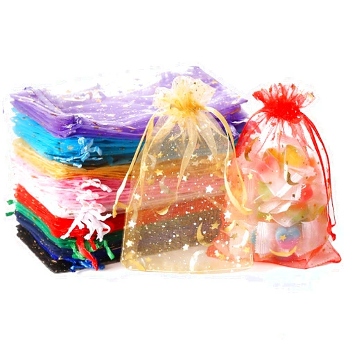 Hopttreely 100PCS Moon Star Organza Bags, 4x6