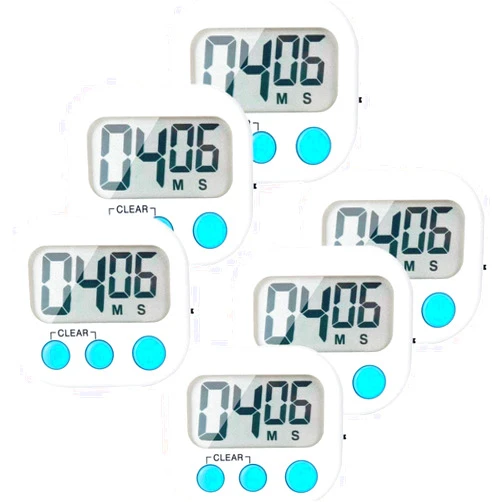 LinkDm 6 Pack Small Digital Kitchen Timer Magnetic Back and ON/Off Switch,Minute Second Count Up Countdown, White
