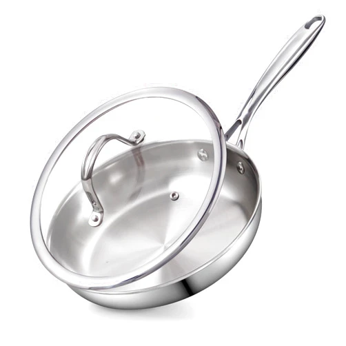 Cooks Standard Stainless Steel Frying Pan with Lid, 8-Inch Multi-Ply Clad Wok Stir Fry Pan, Kitchen Skillet, Silver