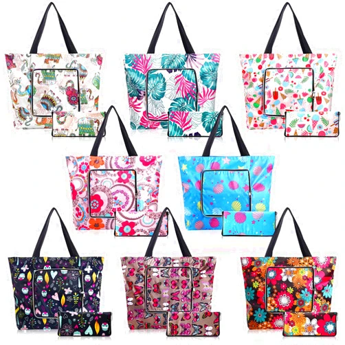 Cunno 8-pack Summer Beach Tote Bags, Waterproof Sandproof Reusable Shopping & Groceries Bags with Zipper Foldable Pocket-size(Classic)