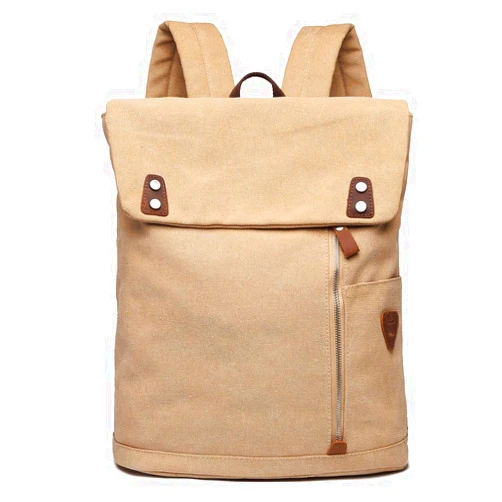 Wxnow Canvas Leather Backpack Laptop Rucksack Casual Outdoor Travel Daypack School Bag for Men Women Khaki