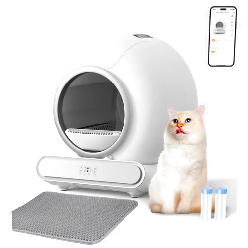 BASTRUMI Self Cleaning Litter Box, 65L+9L Large Capacity Automatic Cat Litter Box Self Cleaning for Multiple Cats, Safety Protection/Smart App Control/Includes Liners & Mat