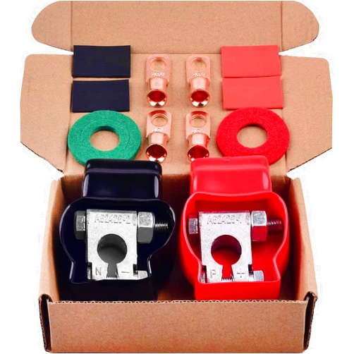 SUNMORN Battery Terminal Connectors, Top Post Military Spec Battery Terminals and Cover Kit, with 4 Pcs 2 Gauge 3/8