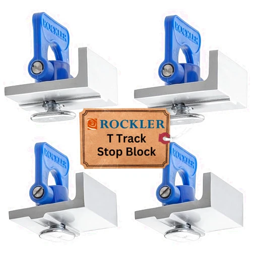 Rockler T Track Stop Kit (4 Pack) - Aluminum T Track Hold Down Clamps, Inline & Short Stops - 5/8” Tall