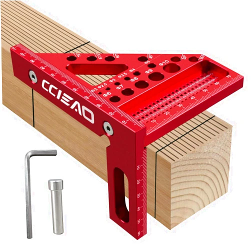 CCIEAO 3D Carpenter Square with Degrees Scriber, 22.5-90 Degree Drawing Line Ruler with Pin, Precision Square for Woodworking, Construction, Craftsmen and DIY (Metric)