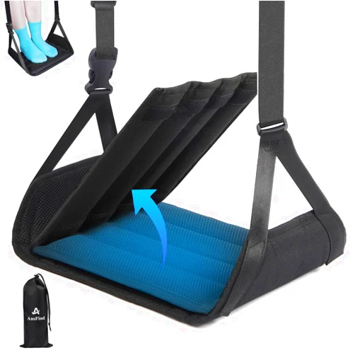 AnsFind Foot Hammock for Plane Travel, Upgraded Wide Airplane Foot Hammock with Detachable Hardboard, Adjustable Foot Rest Hammock Under Desk, Portable Footrest for Air Travel Essentials Long Flights (1Pc)