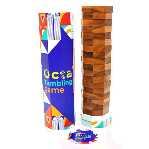 BSIRI Octa Tumbling Tower Game - Wooden Stacking Game, Kids Games, Building Game, Party Games for Adults and Family, Ideal for Game Night, Home Decor for Living Room Classroom Office