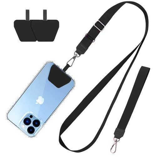CACOE Phone Lanyard 2 Pack-1× Adjustable Neck Strap,1× Wrist Strap,2× Pads,Multifuctional Universal Crossbody Cell Phone Lanyards,Compatible with Most Smartphones(Black)