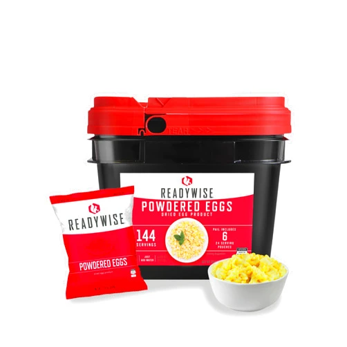 READYWISE - Powdered Eggs Bucket, 144 Servings, Emergency, MRE Food Supply, Premade, Freeze Dried Survival Food for Hiking, Adventure & Camping Essentials, Individually Packaged, 25 Year Shelf Life