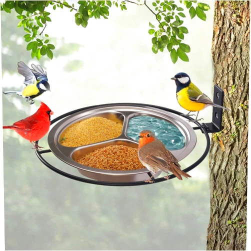 Karshall Bird Trays Tree Mounted for Bird Feeder Bird Bath Bowl- Hanging Bird Feeders with Heavy Duty Steel,Installed on Wooden Fence Wall Tree Deck,Metal Tray Bird Feeder with 3 Sections