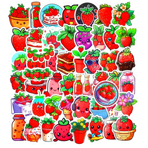 LLOUSSAK 100PCS Cute Strawberry Stickers, Strawberry Stickers for Kids Girls Teens, Strawberry Shortcake Stickers, Waterproof Vinyl Stickers for Water Bottles, Laptop, Phone, Luggage, Scrapbook, Party Supplies