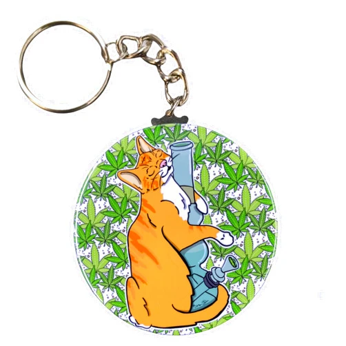 The Cloudy Corgi Orange Tabby Cat 420 Keychain, Handmade Stoner Gifts & Key Ring Accessories