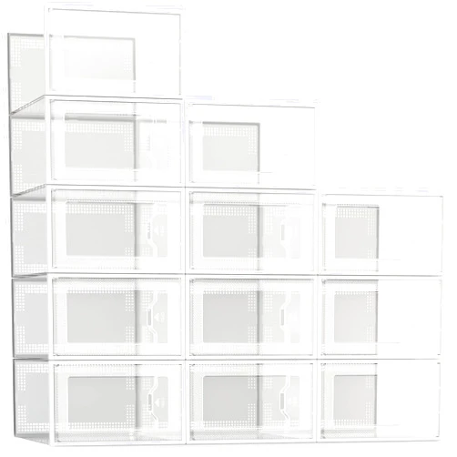 SEE SPRING Large 12 Pack Shoe Storage Box, Clear Plastic Stackable Shoe Organizer for Closet, Space Saving Foldable Shoe Rack Sneaker Container Bin Holder
