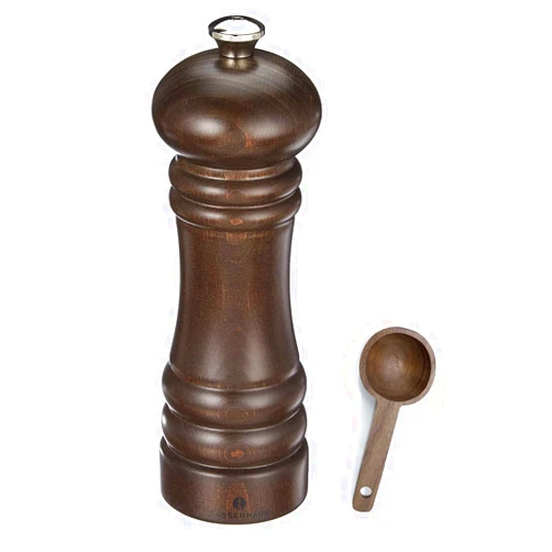 Zassenhaus Berlin Dark Stained Wood Salt Mill Gift Set, Refillable Grinder, 7.1 Inches - With Wooden Spice Scoop
