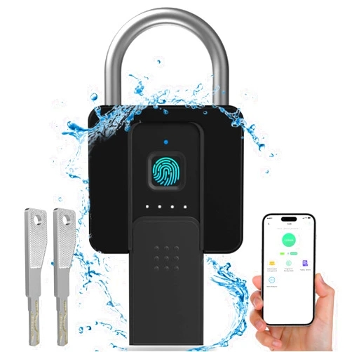 Anweller Fingerprint Padlock with Key Backup, Anweller Weatherproof Biometric Bluetooth App Controlled Keyless Smart Electronic Combination Lock for Outdoor Fence Gate Pool Shed Gym Locker Yard Truck