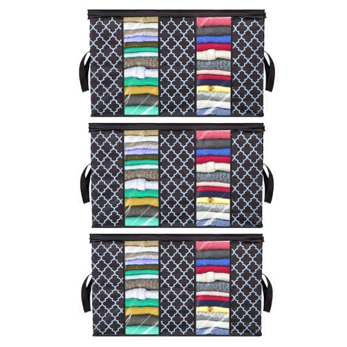 Keaxinty Storage Bags for Clothes,3 Pack 90L Large Capacity Clothing Storage Organizer Foldable,Storage Containers for Blankets, Bedding with Reinforced Handles Sturdy Zipper Black (23.6x16.9x13.8in)