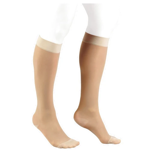 NuVein Sheer Compression Stockings, 15-20 mmHg Support, Women's Medium Denier Nylons, Knee High, Closed Toe, Nude, Medium