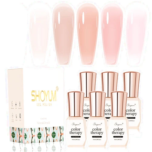 SHOYUM Nude Pink Gel Nail Polish Set- 6 Colors Sheer Milky White Jelly Gel Polish All Seasons Skin Tones Neutral Gel Polish Kit, Soak Off LED Gel Nail Kit Manicure DIY Home
