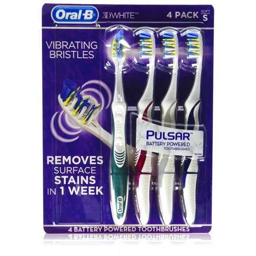 Oral-B Oral B 3D White Luxe 4 Count ( Pack of 1) Pulsar Battery Powered Toothbrushes