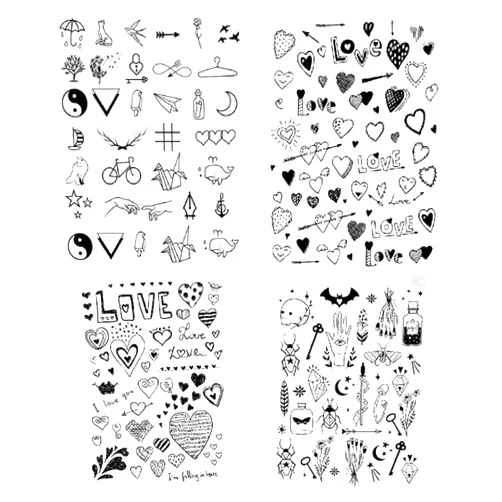 SanerLian Black Love Heart Temporary Tattoo Sticker Geometry Waterproof Women Girls Neck Chest Hand 15X11cm Set of 4