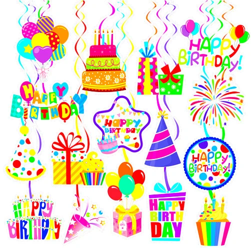 C L cooper life 20Pcs Happy Birthday Hanging Swirl Decorations Colorful Cupcake Balloons Sign Foil Swirls Ceiling Decor Birthday Party Supplies for Boys Girls Kids Birthday Party Rainbow Party Baby Shower Supplies