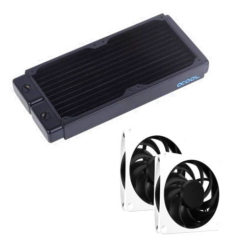 MOD-ONE Alphacool NexXxos ST30 Full Copper 240mm Black Radiator V.2 and Apex Stealth Metal Power Fans (3000 RPM) Bundle, White