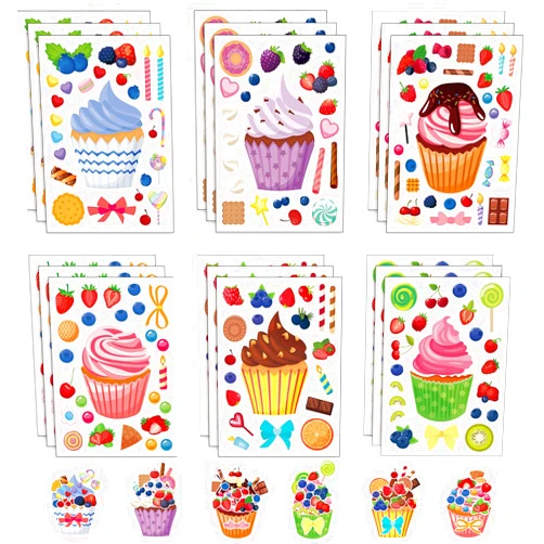 DaiUni 24 Sheets Cupcake Make a Face Sticker Sheets for Kids Todders Activities, Make Your Own Stickers for Kids Birthday Party Favor Supplies Craft