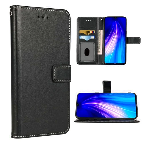 FDCWTSH Compatible with Xiaomi Redmi Note 8 Wallet Case Wrist Strap Lanyard Leather Flip Cover Card Holder Stand Cell Accessories Phone Cases for Xiami Xiomis Xiome Redme Note8 Women Men Black