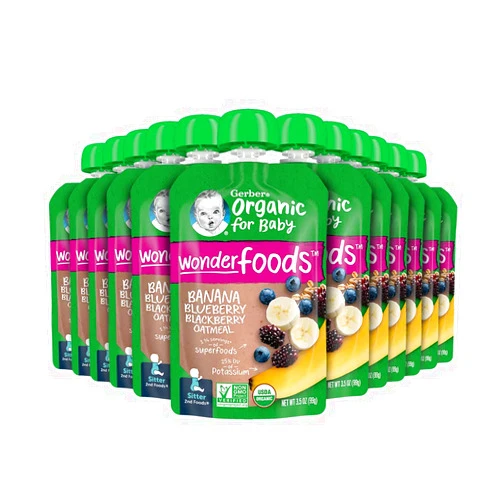 Gerber Organic Baby Food Pouches, 2nd Foods for Sitter, WonderFoods, Banana Blueberry Blackberry Oatmeal, 3.5 Ounce (Pack of 12)