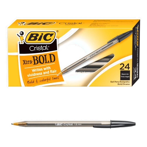 BIC Cristal Xtra Bold Ballpoint Pen, Bold Point (1.6mm) For Vivid And Dramatic Lines, Black Ballpoint Pens, 24-Count