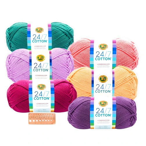 Craft Bunch Lion Brand Yarn - 24/7 Cotton - 6 Skein Assortment (Mix 9)