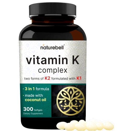 NatureBell Vitamin K Complex, K1 + K2 (MK-7 & MK-4) 2,600mcg Per Serving, 300 Coconut Oil Softgels | Max Absorption – Full Spectrum K Vitamins Supplement | Heart & Bone Support | Non-GMO