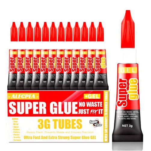 ALECPEA 3 Gram (Pack of 12) Single use Super Glue Gel, Super Fast, Thick & Strong Adhesive Superglue, Cyanoacrylate Glue for Hard Plastics, DIY Craft, Ceramics, Frame, Leather, Metal Etc