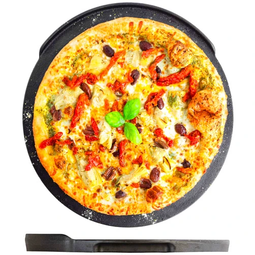 Nerd Chef Speed Steel Round - High Performance Pizza Baking Stone | Integrated Backstop & Handles | Heating Fins (14