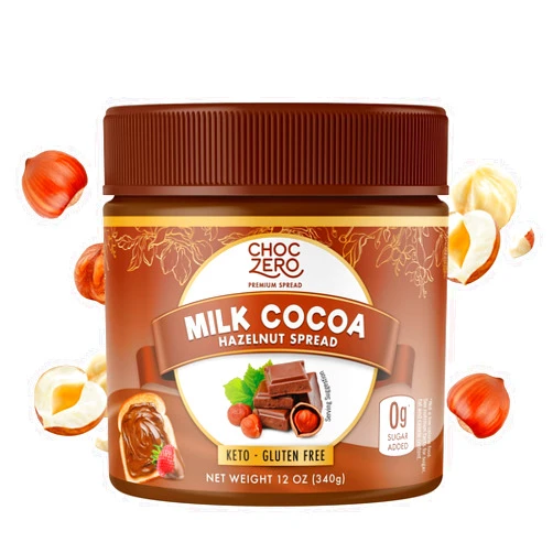 ChocZero Milk Chocolate Hazelnut Spread - Keto Friendly, No Sugar Added, Best Low Carb Dessert, Perfect Topping for Almond Flour Pancakes, Naturally Sweetened with Monk Fruit (1 jar, 12 oz)
