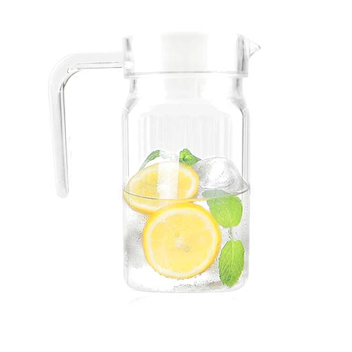 Yctze Serveware,Yctze small pitcher Acrylic Transparent Juice Bottle Striped Water Ice Cold Juice Jug with Lid for Bar Home (500ML)