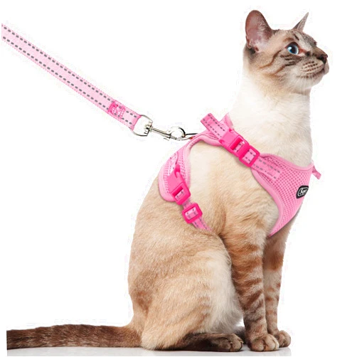 Supet Cat Harness and Leash for Walking Escape Proof, Adjustable Harness for Cats, Easy Control Small Cat Harness for Medium Large Kitten S Pink
