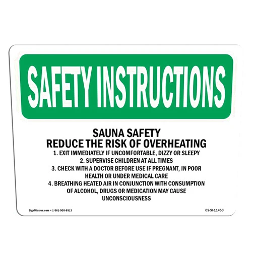 SignMission OSHA Safety Instructions Sign - Sauna Safety Reduce The Risk of Overheating | Aluminum Sign | Protect Your Business, Work Site, Warehouse | Made in The USA
